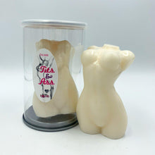 Load image into Gallery viewer, Woman&#39;s Curvy Soap Body Respectfully Called &#39;Tits &amp; Ass&#39; Cute Gift Can Whimsical Soaps Suzy Bubbles &#39;Tits &amp; Ass&#39; Lady White Soap in a Gift Can  