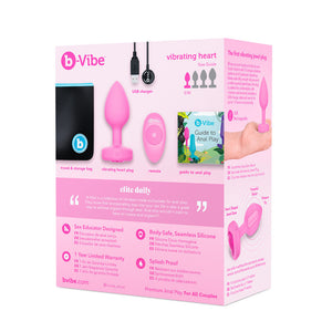 B-Vibe Vibrating Heart Butt Plug vibrator with remote pink small medium