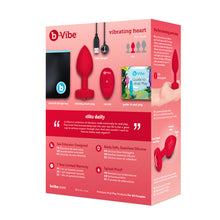 Load image into Gallery viewer, B-Vibe Vibrating vibrator Heart Butt Plug with remote Small Medium Large Scarlet Ruby Red package