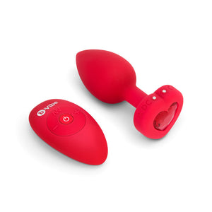 B-Vibe Vibrating Heart Butt Plug vibrator. with remote Scarlet Ruby Medium Large