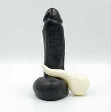 Load image into Gallery viewer, Happy Halloweeny &#39;Stroker Jr&#39; Orange Penis Party Soap with A Cute &#39;Spermie&#39; Soap WHIMSICAL &amp; NAUGHTY Dirty Clean Fun Black &#39;Stroker&#39; Penis Soap with A Cute Spermie Soap  