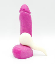 Load image into Gallery viewer, Stroker Jr&#39; Purple Adult Party Soap with a Cute White Sperm &#39;Spermie&#39; Soap (PG) WHIMSICAL &amp; NAUGHTY It&#39;s the Bomb Pink Stroker&#39; Party Soap &amp; Sperm &#39;Spermie&#39; Soap  