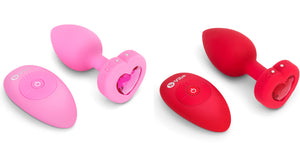 B-Vibe Vibrating vibrator Heart Butt Plug with remote Small Medium Large Scarlet Ruby Red