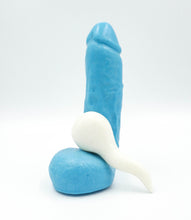 Load image into Gallery viewer, The Leprechaun&#39; St Patrick&#39;s Green Penis Soap. Shamrock Green Stroker Jr&#39; Soap w/ Cute White Sperm &#39;Spermie&#39; Soap WHIMSICAL &amp; NAUGHTY Dirty Clean Fun Blue Stroker&#39; &amp; Spermie  