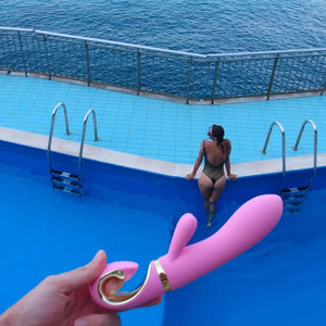 Rabbit vibrator with bioskin, g-spot, vagina, waterproof vibe by Gvibe pink clitoris vibrator