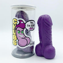 Load image into Gallery viewer, Chubs Penis Soap in Gift Cans WHIMSICAL &amp; NAUGHTY It&#39;s the Bomb Purple  