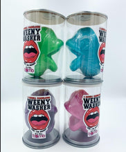 Load image into Gallery viewer, weenie washer, Weeny Washer Mouth Shaped Soap in Gift Can gag gift, Purple weenie washer, Pink weenie washer, Blue weenie washer, Green weenie washer