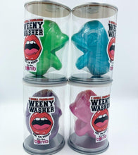 Load image into Gallery viewer, Weenie Washer, Weeny Washer Mouth, pink, green, purple, Blue. wiener Cleaner Soap in Gift Can Made in USA PG by It&#39;s the Bomb 6 &#39;Weeny Washer&#39; Mouth Shaped Soaps, Assorted colors