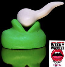 Load image into Gallery viewer, green weenie washer, martian green weeny washer dick soap, mouth shaped penis cleaner soap, gag gift for men 