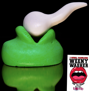 green weenie washer, martian green weeny washer dick soap, mouth shaped penis cleaner soap, gag gift for men 