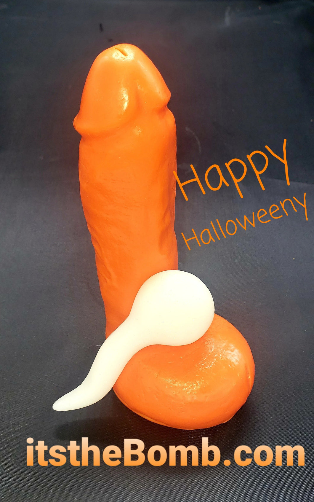 Happy Halloweeny 'Stroker Jr' Orange Penis Party Soap with A Cute 'Spermie' Soap WHIMSICAL & NAUGHTY Dirty Clean Fun Orange Halloween 'Stroker JR' Penis Party Soap with Spermie  