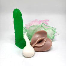 Load image into Gallery viewer, green penis soap with vagina soap and white spermie St Patrick penis
