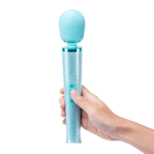Le wand glimmer glittery vibrator powerful rechargeable petite massager all that glimmers blue