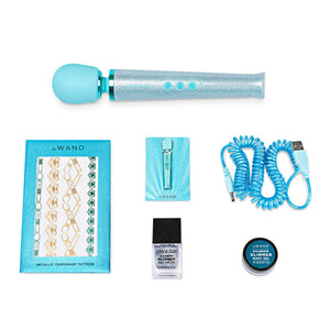 Le wand glimmer glittery vibrator powerful rechargeable petite massager all that glimmers blue