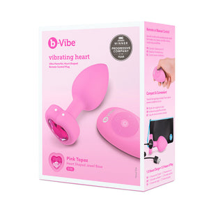 B-Vibe Vibrating Heart Butt Plug vibrator with remote pink topaz small medium