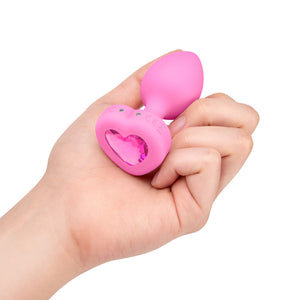 B-Vibe Vibrating Heart Butt Plug vibrator with remote pink topaz small medium