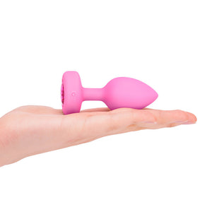 B-Vibe Vibrating Heart Butt Plug vibrator with remote pink topaz small medium