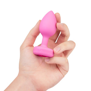 B-Vibe Vibrating Heart Butt Plug vibrator with remote pink topaz small medium