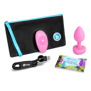 B-Vibe Pink Vibrating Heart Butt Plug with remote Medium Large vibrators Pink Topaz Small Med  