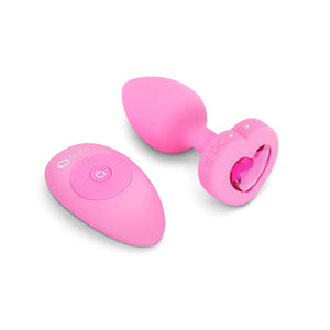 B-Vibe Pink Vibrating Heart Butt Plug with remote Medium Large vibrators Pink Topaz Small Med  