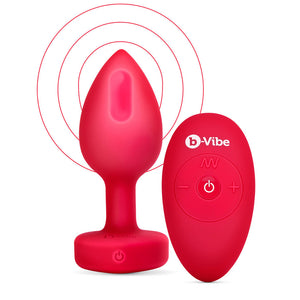 B-Vibe Vibrating Heart Butt Plug vibrator. with remote Scarlet Ruby Medium Large  