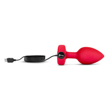 Load image into Gallery viewer, B-Vibe red Vibrating Heart Butt Plug with remote vibrators scarlet medium large