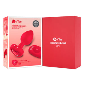 B-Vibe red Vibrating Heart Butt Plug with remote vibrators scarlet medium large