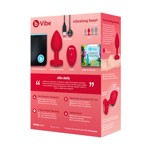 B-Vibe red Vibrating Heart Butt Plug with remote vibrators scarlet medium large