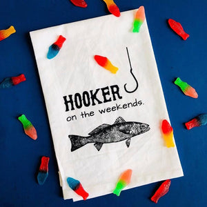 Bar Towel 'Hooker on the Weekends' Naughty Towel ~ Twisted Hand gift towel Entrenue   