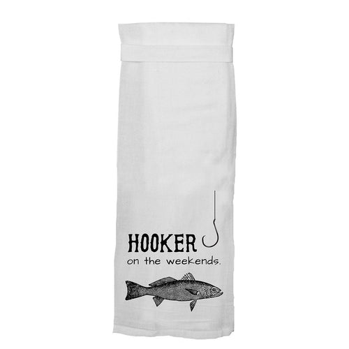 Bar Towel 'Hooker on the Weekends' Naughty Towel ~ Twisted Hand gift towel Entrenue   