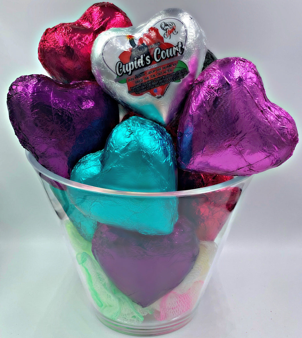 Bath Bomb Hearts Gift Bowl Full! Don't send Flowers, Send Bath Bombs CUPIDS COURT HEART BOMBS It's the Bomb 7 Heart Bath Bombs  