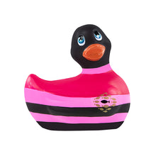 Load image into Gallery viewer, Duckie Black w/ Pink &amp; Red Stripes Massager Bath Toy Bath &amp; Body It&#39;s the Bomb Black Duckie Pink &amp; Red Stripes  