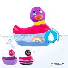 Load image into Gallery viewer, Duckie Black w/ Pink &amp; Red Stripes Massager Bath Toy Bath &amp; Body It&#39;s the Bomb   