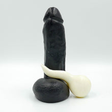 Load image into Gallery viewer, Stroker Jr&#39; black penis soap with suction cup white spermie soap