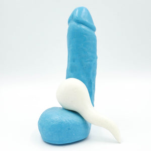 Stroker Jr' blue penis soap with suction cup white spermie soap