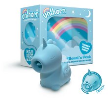 Load image into Gallery viewer, blue unihorn unicorn clit sex toy vibrator waterproof bath clitorous teasing twirling tongue new!